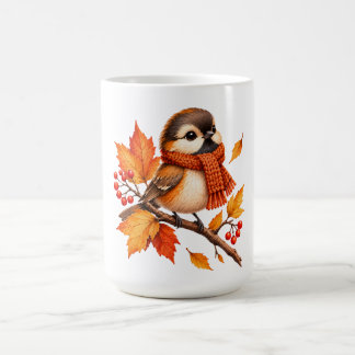 Mug Joli oiseau d'automne avec écharpe confortable – F