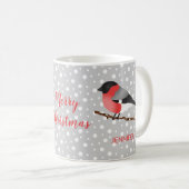 Mug Joli oiseau de Noël Pinson boréal et nom (Devant droit)