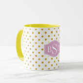 Mug Joli or et monogramme blanc de motifs de pois (Devant gauche)