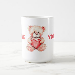 Mug joli ours caricature couleur d'eau avec coeur roug
