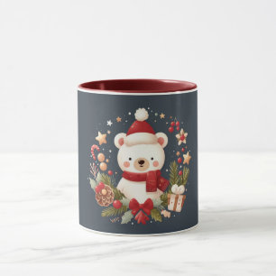 Mug Joli ours de Noël/d'hiver en couronne