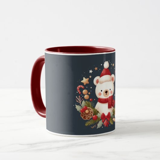 Mug Joli ours de Noël/d'hiver en couronne (Devant gauche)