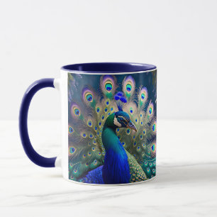 Mug Joli paon avec plumage turquoise et or