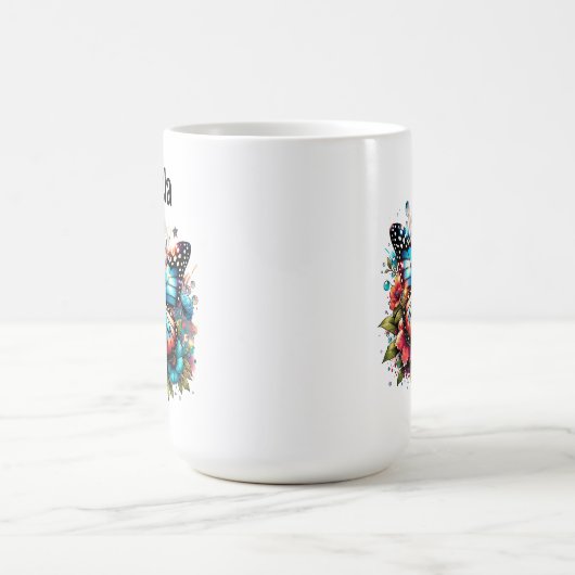 Mug Joli Papillon Bleu et Fleurs Personnalisé (Centre)