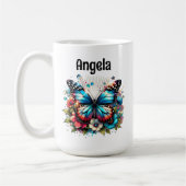 Mug Joli Papillon Bleu et Fleurs Personnalisé (Gauche)