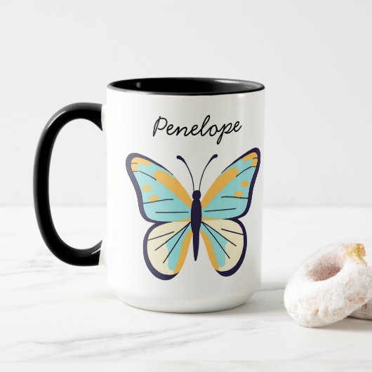 Mug Joli Papillon Bleu • Nom personnalisable (Avec donut)