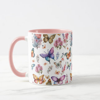 Mug Joli papillon d'aquarelle Motif de jardin fleuri