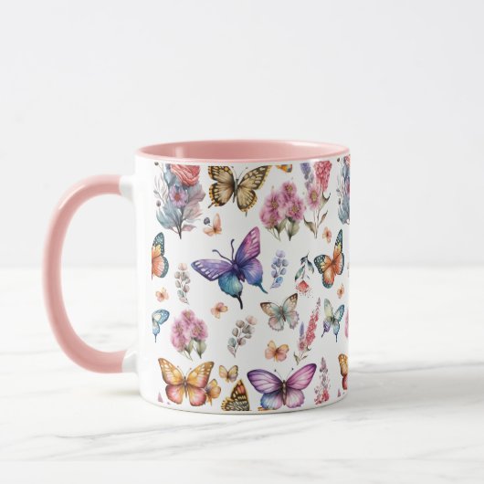 Mug Joli papillon d'aquarelle Motif de jardin fleuri (Gauche)