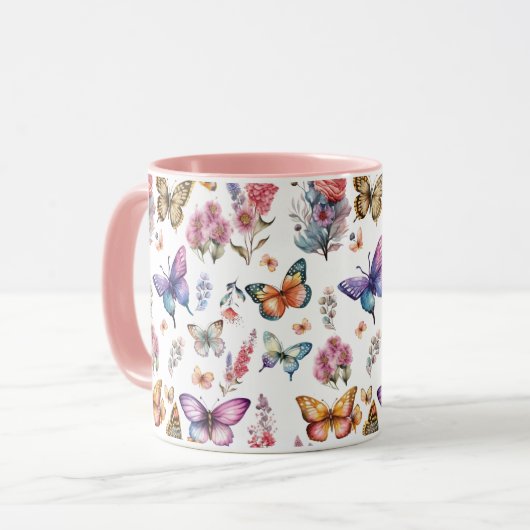 Mug Joli papillon d'aquarelle Motif de jardin fleuri (Devant gauche)