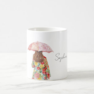 Mug Joli parapluie floral rose rouge