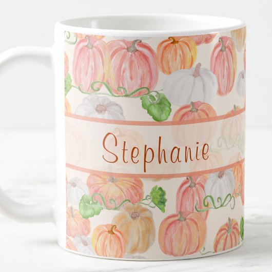 Mug Joli patch de citrouilles à l'aquarelle avec nom p