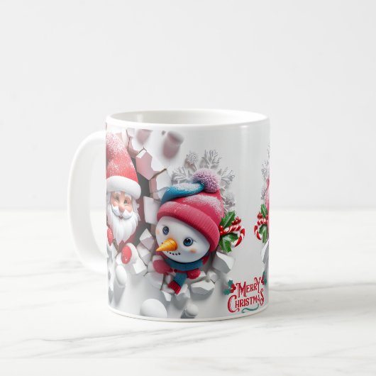 Mug Joli Père Noël 3D et Snowman Design pour 2023 (Devant gauche)