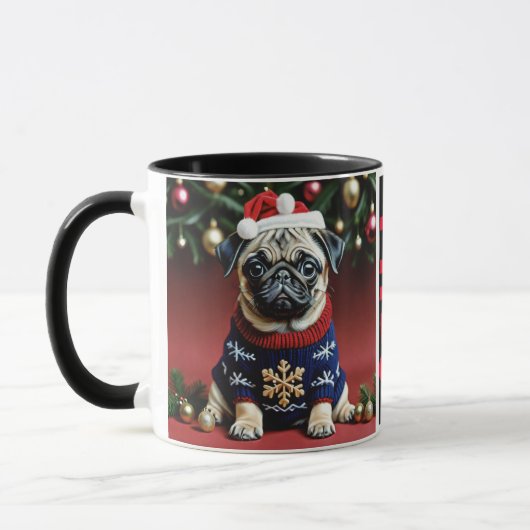 Mug Joli Petit Carlin À Noël (Gauche)