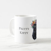 Mug Joli petit chat noir avec des fleurs (Devant gauche)
