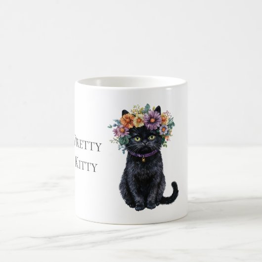 Mug Joli petit chat noir avec des fleurs (Centre)