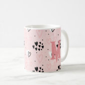Mug Joli Pink Blush Blanc Coeurs Noirs Monogramme (Devant droit)