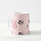 Mug Joli Pink Blush Blanc Coeurs Noirs Monogramme (Devant gauche)
