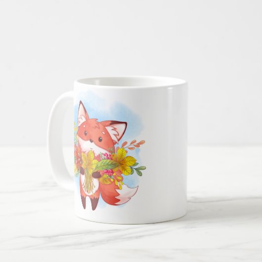 Mug Joli Renard rouge avec feuilles automnales (Devant gauche)