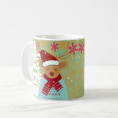 Mug Joli renne Arbre de Noël Neige Blanche Rouge Vert (Devant gauche)