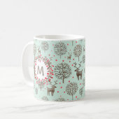 Mug Joli renne de bois et aquarelle Monogramme vert (Devant gauche)