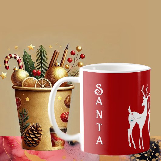 Mug Joli rennes de Noël White Père Noël aide Funky