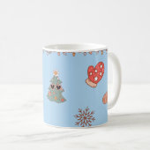 Mug Joli Rétro Nostalgique Noël Pastel Bleu Clair (Devant droit)