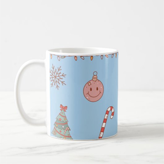 Mug Joli Rétro Nostalgique Noël Pastel Bleu Clair (Gauche)
