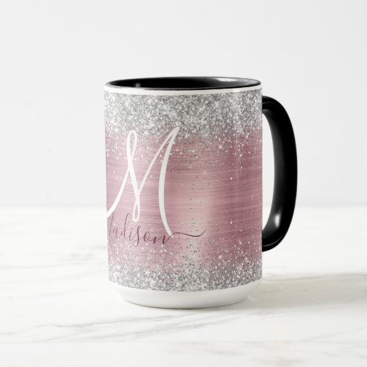 Mug Joli rose blush argent faux parties scintillant mo (Devant droit)