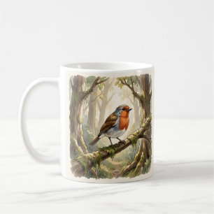 Mug Joli rouge-gorge dans une vieille forêt