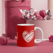 Mug Joli Script Moderne Élégant Blanc Rouge Coeurs Nom