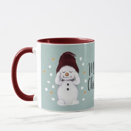 Mug Joli Snowman d'hiver bleu Noël (Gauche)