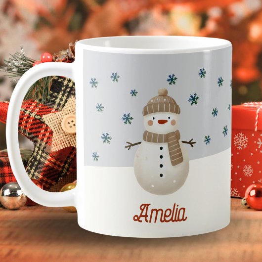 Mug Joli Snowman Snowflakes Dessin Nom Noël