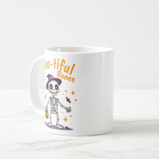 Mug Joli squelette d'Halloween avec bonbon design muqu (Devant gauche)