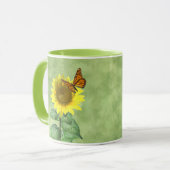 Mug Joli tournesol jaune et papillon orange (Devant gauche)