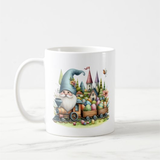 Mug Joli train gnome de Pâques ajouter monogramme aqua (Gauche)