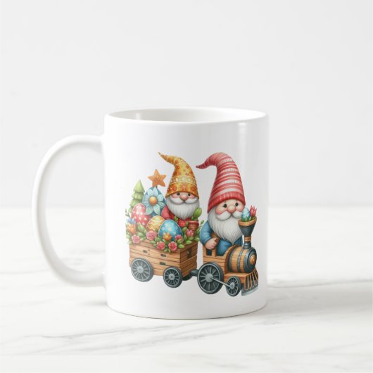 Mug Joli train gnome de Pâques ajouter monogramme aqua (Gauche)
