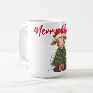 Mug Joli vache joyeux Noël arbre de Noël veau bœuf mot