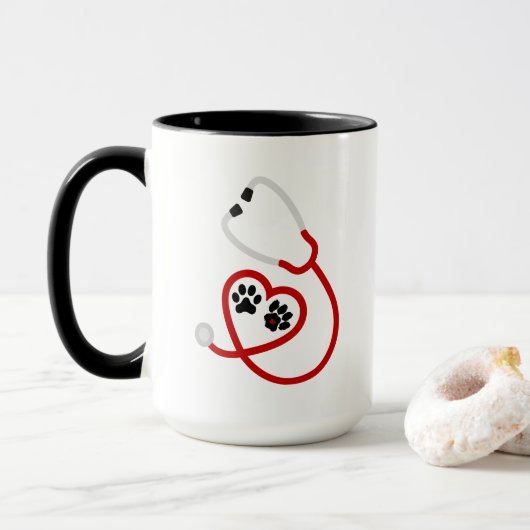 Mug Joli Vétérinaire amoureux des animaux ajouter nom (Avec donut)