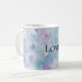 Mug Joli violet Fleurs blanches Aimer (Devant gauche)