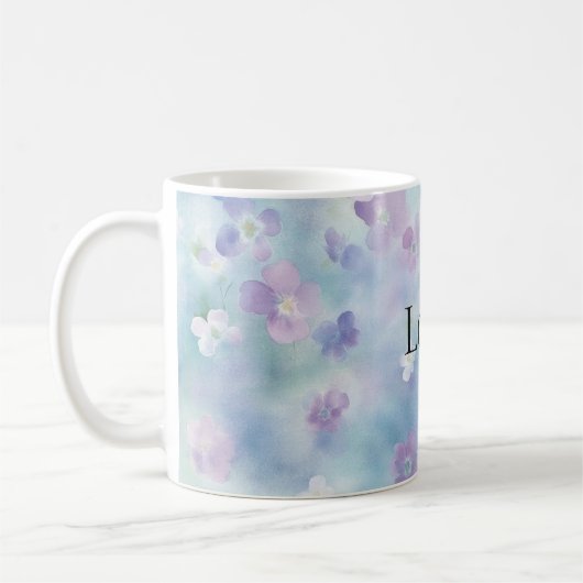 Mug Joli violet Fleurs blanches Aimer (Gauche)