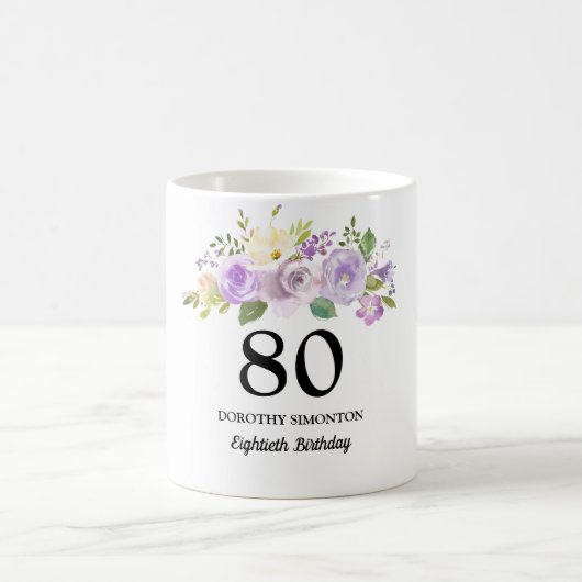 Mug Joli violet Floral femmes 80e anniversaire Cadeau (Centre)
