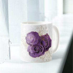 Mug Joli violet Rose Floral Nom personnalisé