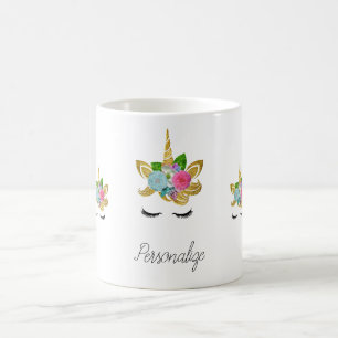 Mug Joli visage de licorne doré scintillant