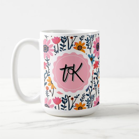 Mug Joli Whimsical Fleurs colorées Monogrammes (Gauche)