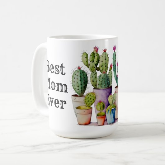 Mug Jolie aquarelle cactus succulents Best Mom (Devant gauche)