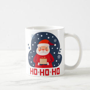 Mug Jolie aquarelle drôle père Noël Ho Ho Ho rouge ble