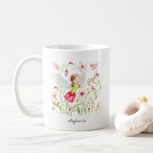 Mug Jolie aquarelle Fairy et rose Floral (Avec donut)