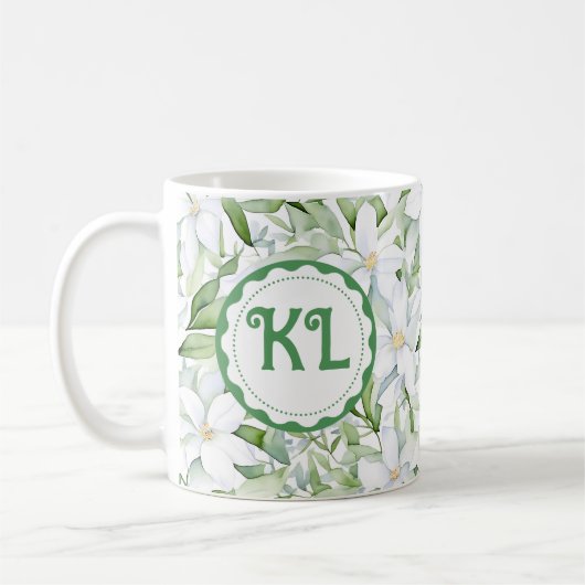 Mug Jolie aquarelle Fleurs blanches personnalisées (Gauche)