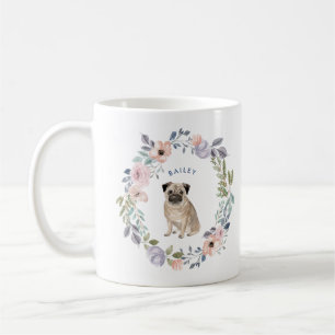 Mug Jolie aquarelle florale Chien Carlin