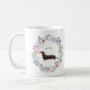 Mug Jolie aquarelle florale Chien Dachshund